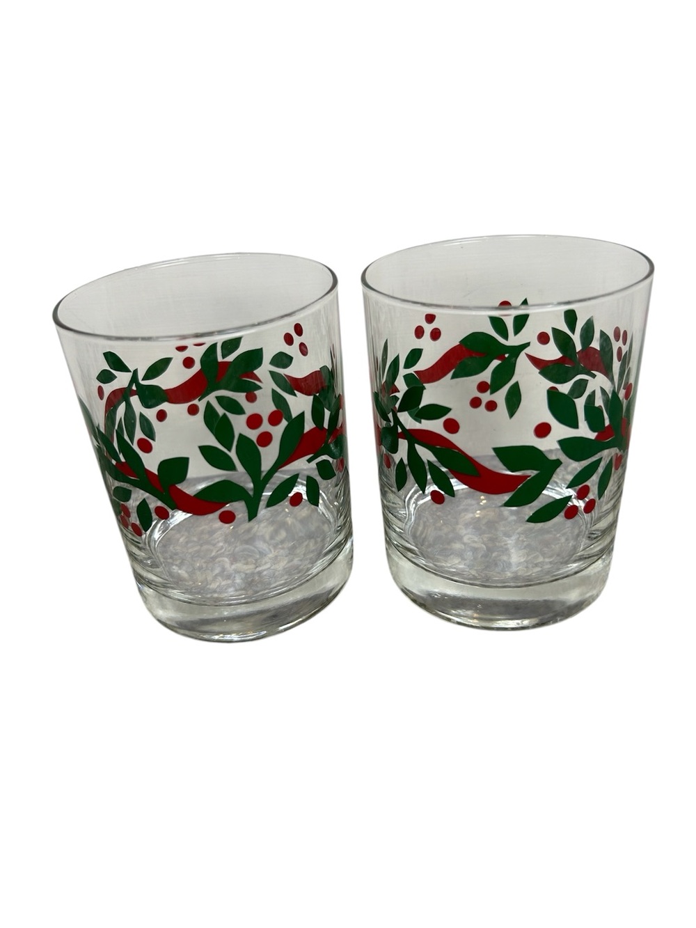 Set of 2 Vintage Crate and Barrel Holly Berry Rocks Whiskey Glasses